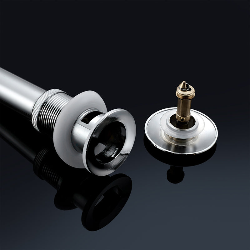 Pop up Drain with Overflow Bathroom Sink Waste Basin Drainer Plug Bath Tub Round Chrome - WELQUEEN