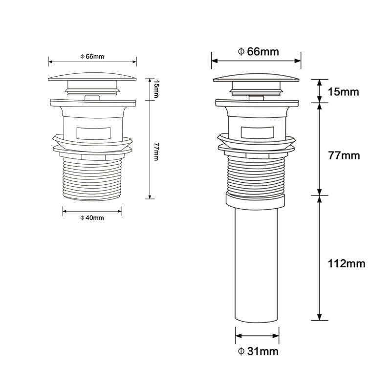Pop up Drain with Overflow Bathroom Sink Waste Basin Drainer Plug Bath Tub Round Chrome - WELQUEEN