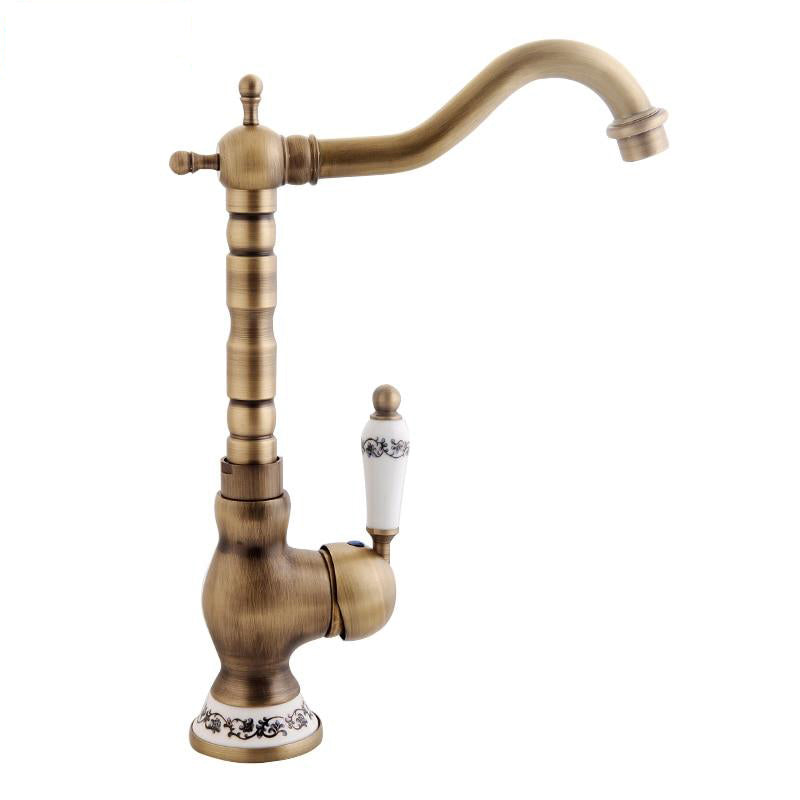 Antique Basin Brass Faucets Bathroom Sink Mixer Deck Faucet Rotate Single Handle Hot And Cold Water Mixer Taps Crane Tap - WELQUEEN