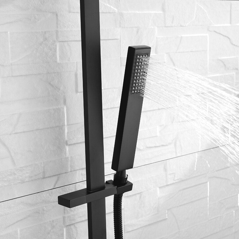 High Quality Square Solid Brass Matte Black Sliding Bar Shower Set Wall Mounted Adjustable Slide Bar with Shower Minimalism - WELQUEEN WELQUEEN HOME DECOR