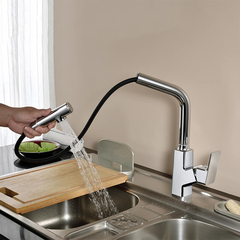 New Pull-down Kitchen Faucet | Brass Pull Out Kitchen Mixers | Chrome Kitchen Sink Faucet - WELQUEEN