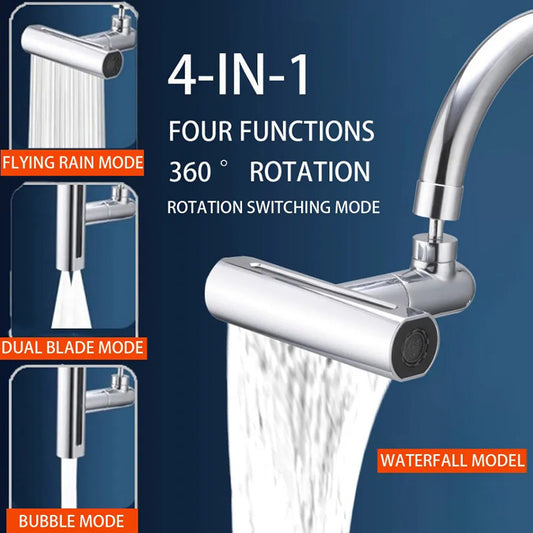 4 Modes Waterfall Kitchen Faucets Sprayer Head Anti Splash Adapter 720 Degree Swivel Rotating Fly Rain Faucet Extender - WELQUEEN HOME DECOR