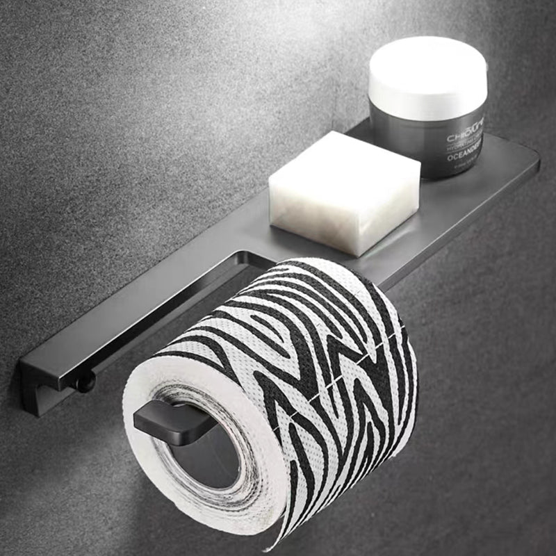 Toilet Paper Holder with Shelf | Black Aluminum Roll Paper Holder Creative Mobile Phone Rack | Wall Mount Bathroom Paper Towel Rack - WELQUEEN HOME DECOR