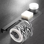 Toilet Paper Holder with Shelf | Black Aluminum Roll Paper Holder Creative Mobile Phone Rack | Wall Mount Bathroom Paper Towel Rack