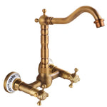 Bathroom Dual Knobs Vessel Sink Faucet | Wall Mounted Basin Mixer Tap Oil Rubbed Bronze