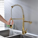 Deck Mounted Water Kitchen Faucet Black Bronze Spring Pull Down Dual Spray Spout Kitchen Mixer Tap
