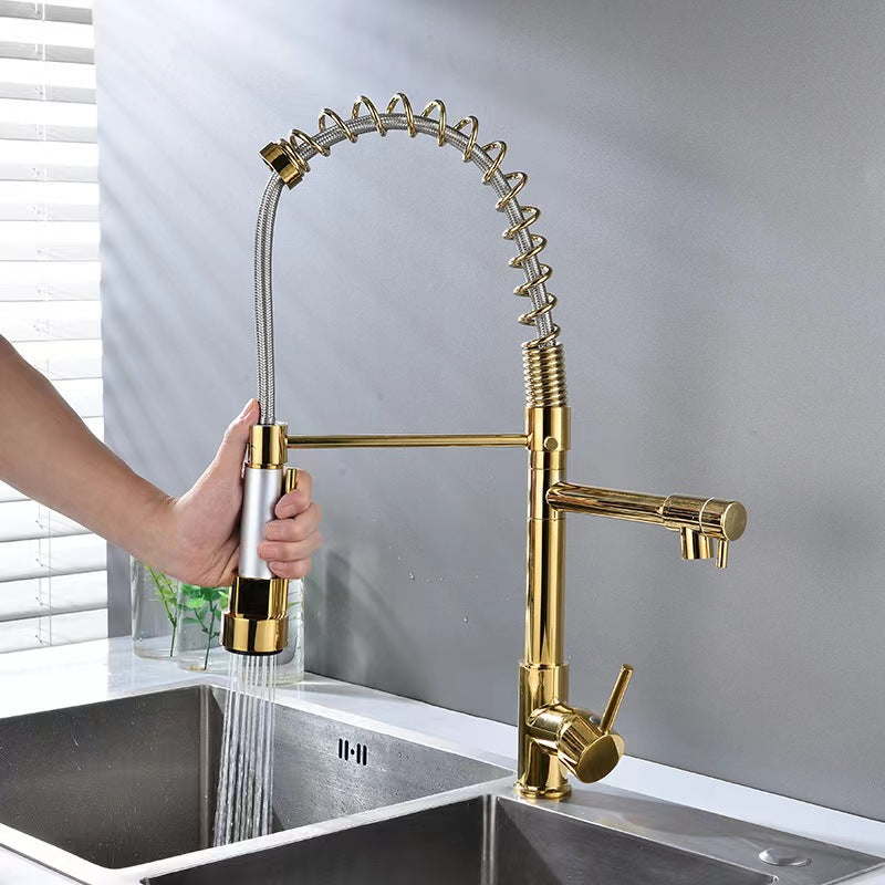 Deck Mounted Water Kitchen Faucet Black Bronze Spring Pull Down Dual Spray Spout Kitchen Mixer Tap - WELQUEEN HOME DECOR