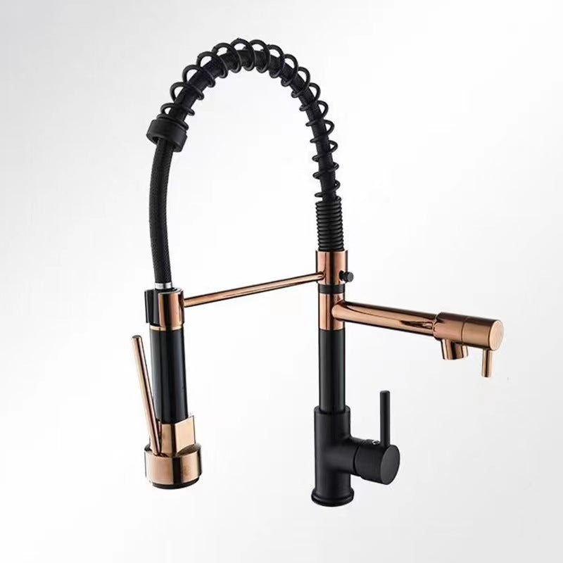 Deck Mounted Water Kitchen Faucet Black Bronze Spring Pull Down Dual Spray Spout Kitchen Mixer Tap - WELQUEEN HOME DECOR