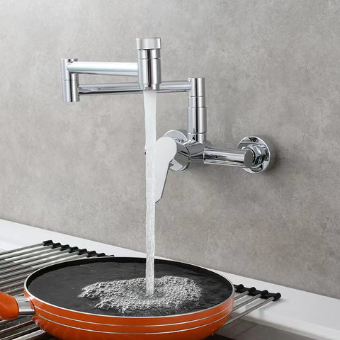 Brass Wall Mounted Kitchen Faucet | Single Handle Folding Kitchen Faucet | Hot and Cold Kitchen Faucet