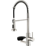 Pull Down Kitchen Faucet with Cup Washer Stainless Steel Kitchen Sink Faucet with Deck Plate Glass Rinser Cleaning Single Hole Faucet