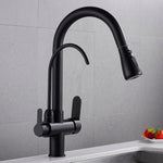 Pull Out Kitchen Faucets With Water Filter Tap Three Ways Brass Sink Mixer Kitchen Faucet Dual Handles