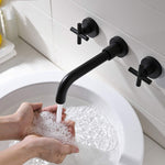 Brass Black Concealed Bathroom Basin Sink Tap Double Handle Wall Mount Hot And Cold Concealed Basin Mixer