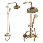 Antique Copper Shower Faucet | Luxury Bathroom Shower Faucet Set 8-inch Round Rainfall Shower Head + Hand Spray + Tub Tap