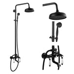 Antique Copper Shower Faucet | Luxury Bathroom Shower Faucet Set 8-inch Round Rainfall Shower Head + Hand Spray + Tub Tap