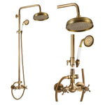 Antique Copper Shower Faucet | Luxury Bathroom Shower Faucet Set 8-inch Round Rainfall Shower Head + Hand Spray + Tub Tap
