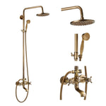 Antique Copper Shower Faucet | Luxury Bathroom Shower Faucet Set 8-inch Round Rainfall Shower Head + Hand Spray + Tub Tap