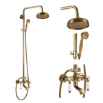 Antique Copper Shower Faucet | Luxury Bathroom Shower Faucet Set 8-inch Round Rainfall Shower Head + Hand Spray + Tub Tap