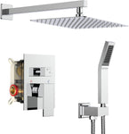 Black Shower Combo Set Stainless Steel Shower Systems with Rain Shower and Handheld Shower Trim Kit with Rough-In Valve
