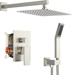 Black Shower Combo Set Stainless Steel Shower Systems with Rain Shower and Handheld Shower Trim Kit with Rough-In Valve