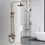 Antique Copper Shower Faucet | Luxury Bathroom Shower Faucet Set 8-inch Round Rainfall Shower Head + Hand Spray + Tub Tap