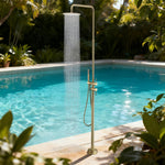 Freestanding Outdoor Shower Column Height Adjustable Outside Showers for Backyard Garden Pool Beach Outdoor Shower Fixtures with 10” Rain Shower Head and Handheld