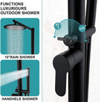 Freestanding Outdoor Shower, Outdoor Shower Kit for Pool Garden/Backyard/Beach Courtyard, Outside Shower Column with 10” Rain Shower Head and Handheld, Matte Black