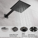 Black Rain Shower System Brass Fixed Shower Head Rain Mixer Shower Combo Wall Mount Shower Trim Kit with Rough-in