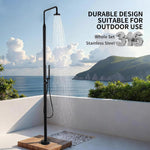 Freestanding Outdoor Shower 316 Marine Grade Stainless Steel, 2 Function Hot & Cold Water Outside Shower with Rain Shower Head & Handheld, Floor Mounted for Backyard Garden Pool Beach (Matte Black)