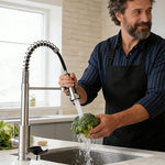 Pull Down Kitchen Faucet with Cup Washer Stainless Steel Kitchen Sink Faucet with Deck Plate Glass Rinser Cleaning Single Hole Faucet