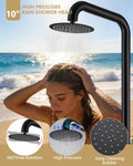Freestanding Outdoor Shower with Foot Wash,316 Marine Grade Stainless Steel Matte Black Outdoor Shower Kit,Outside Shower with 10'' Rain Shower Head,Outdoor Shower Fixture for Beach Poolside