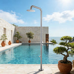 Freestanding Outdoor Shower with Foot Wash,316 Marine Grade Stainless Steel Matte Black Outdoor Shower Kit,Outside Shower with 10'' Rain Shower Head,Outdoor Shower Fixture for Beach Poolside