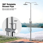 Freestanding Outdoor Shower Column Height Adjustable Outside Showers for Backyard Garden Pool Beach Outdoor Shower Fixtures with 10” Rain Shower Head and Handheld
