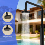 Freestanding Outdoor Shower 316 Marine Grade Stainless Steel, 2 Function Hot & Cold Water Outside Shower with Rain Shower Head & Handheld, Floor Mounted for Backyard Garden Pool Beach (Matte Black)