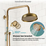 Antique Copper Shower Faucet | Luxury Bathroom Shower Faucet Set 8-inch Round Rainfall Shower Head + Hand Spray + Tub Tap