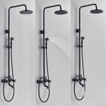 Antique Copper Shower Faucet | Luxury Bathroom Shower Faucet Set 8-inch Round Rainfall Shower Head + Hand Spray + Tub Tap