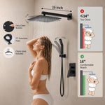 Black Shower Combo Set Stainless Steel Shower Systems with Rain Shower and Handheld Shower Trim Kit with Rough-In Valve