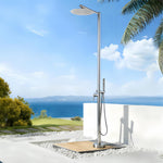 Freestanding Outdoor Shower, Outdoor Shower Kit for Pool Garden/Backyard/Beach Courtyard, Outside Shower Column with 10” Rain Shower Head and Handheld, Matte Black