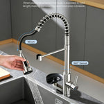 Pull Down Kitchen Faucet with Cup Washer Stainless Steel Kitchen Sink Faucet with Deck Plate Glass Rinser Cleaning Single Hole Faucet