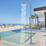 Freestanding Outdoor Shower Column Height Adjustable Outside Showers for Backyard Garden Pool Beach Outdoor Shower Fixtures with 10” Rain Shower Head and Handheld