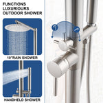 Freestanding Outdoor Shower, Outdoor Shower Kit for Pool Garden/Backyard/Beach Courtyard, Outside Shower Column with 10” Rain Shower Head and Handheld, Matte Black