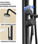 Freestanding Outdoor Shower 316 Marine Grade Stainless Steel, 2 Function Hot & Cold Water Outside Shower with Rain Shower Head & Handheld, Floor Mounted for Backyard Garden Pool Beach (Matte Black)