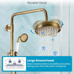 Antique Copper Shower Faucet | Luxury Bathroom Shower Faucet Set 8-inch Round Rainfall Shower Head + Hand Spray + Tub Tap
