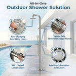 Freestanding Outdoor Shower Kit, Marine Grade 316 Stainless Steel Poolside Shower with Rainfall, Handheld Spray & Foot Rinse, Floor-Mounted Backyard Fixture for Pool Garden Beach