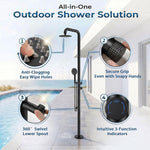 Freestanding Outdoor Shower Kit, Marine Grade 316 Stainless Steel Poolside Shower with Rainfall, Handheld Spray & Foot Rinse, Floor-Mounted Backyard Fixture for Pool Garden Beach