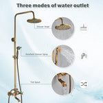 Antique Copper Shower Faucet | Luxury Bathroom Shower Faucet Set 8-inch Round Rainfall Shower Head + Hand Spray + Tub Tap