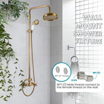 Antique Copper Shower Faucet | Luxury Bathroom Shower Faucet Set 8-inch Round Rainfall Shower Head + Hand Spray + Tub Tap