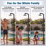 Freestanding Outdoor Shower Kit, Marine Grade 316 Stainless Steel Poolside Shower with Rainfall, Handheld Spray & Foot Rinse, Floor-Mounted Backyard Fixture for Pool Garden Beach