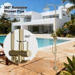 Freestanding Outdoor Shower Column Height Adjustable Outside Showers for Backyard Garden Pool Beach Outdoor Shower Fixtures with 10” Rain Shower Head and Handheld