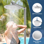 Freestanding Outdoor Shower, Outdoor Shower Kit for Pool Garden/Backyard/Beach Courtyard, Outside Shower Column with 10” Rain Shower Head and Handheld, Matte Black