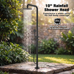 Freestanding Outdoor Shower Kit, Marine Grade 316 Stainless Steel Poolside Shower with Rainfall, Handheld Spray & Foot Rinse, Floor-Mounted Backyard Fixture for Pool Garden Beach